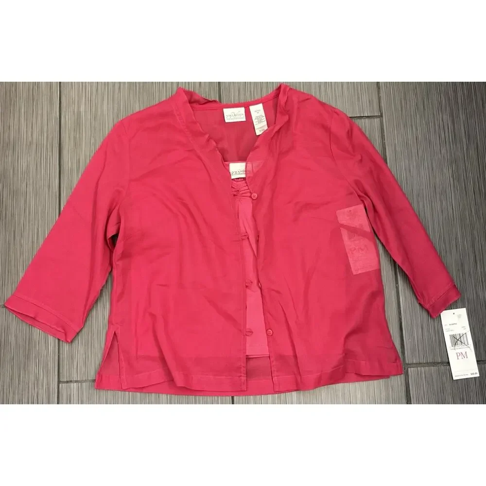 Liz Claiborne Villager Pink Cotton Tank And Button Down Shirt Set Petite Medium